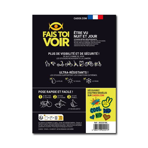 Stickers rétro réfléchissants triangles noir Fais Toi Voir x2 planches