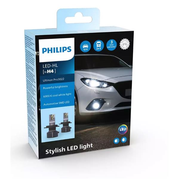 2 ampoules Philips LED H4 Ultinion 3022 (non homologuées)