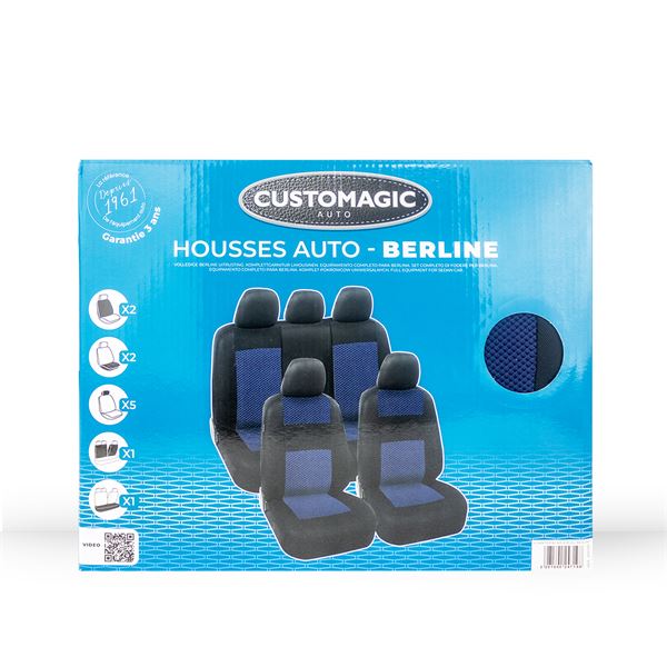 Jeu complet de housses de siège universelles Santorini noir et bleu