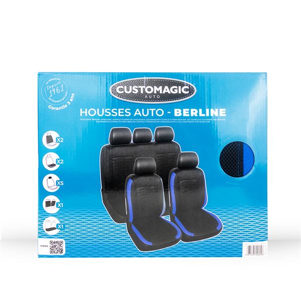 Jeu complet housses de siège universelles Rhodes noir et bleu