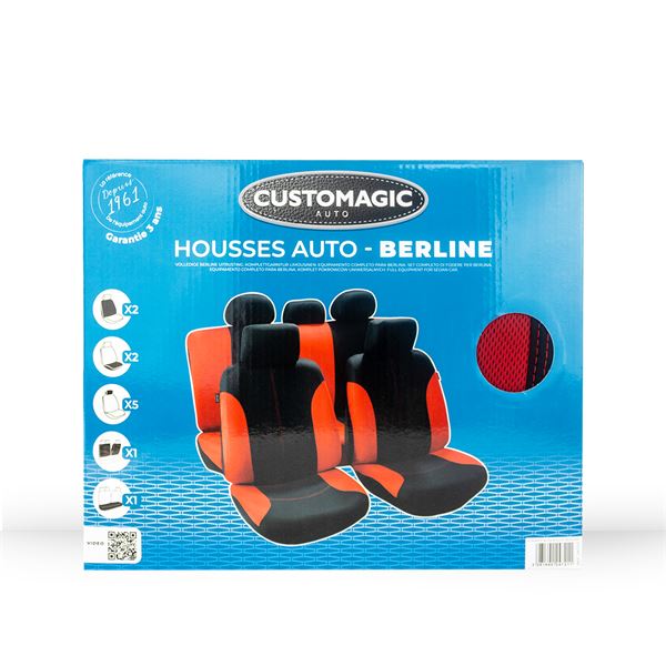 Jeu complet housses de siège universelles Samos noir et rouge