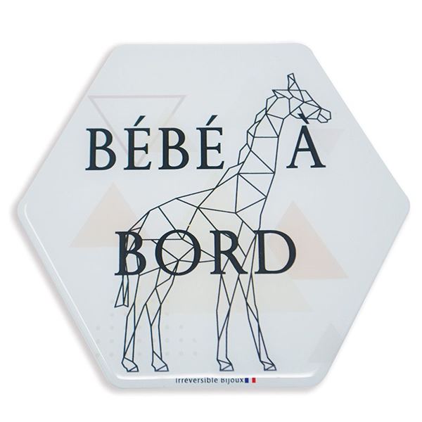 Adhésif bébé à bord Made in France - Girafe noir et blanc