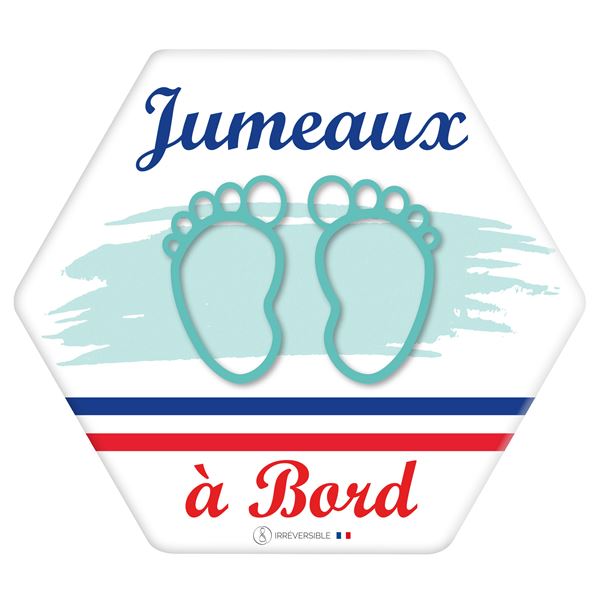 Adhésif bébé à bord Made in France - Jumeaux à bord bleu