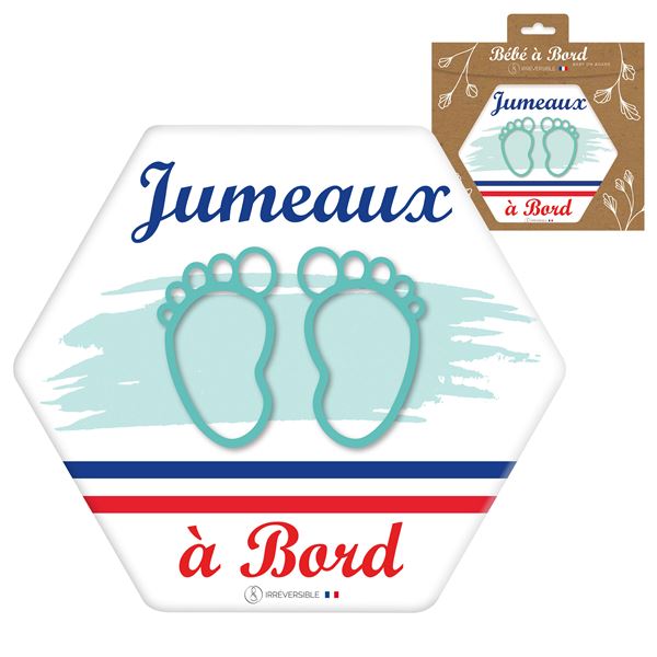 Adhésif bébé à bord Made in France - Jumeaux à bord bleu