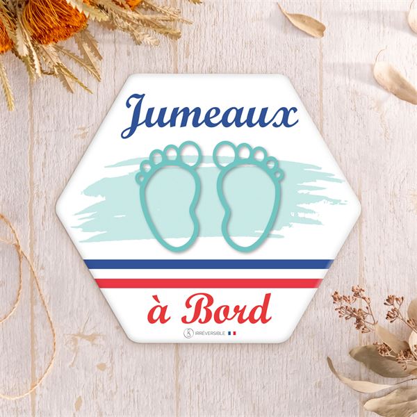 Adhésif bébé à bord Made in France - Jumeaux à bord bleu