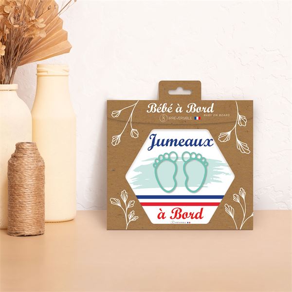 Adhésif bébé à bord Made in France - Jumeaux à bord bleu