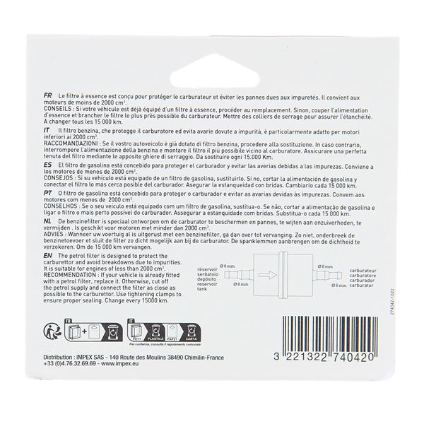 Filtre à essence pour moteur 2000cc max PRECISION STEEL