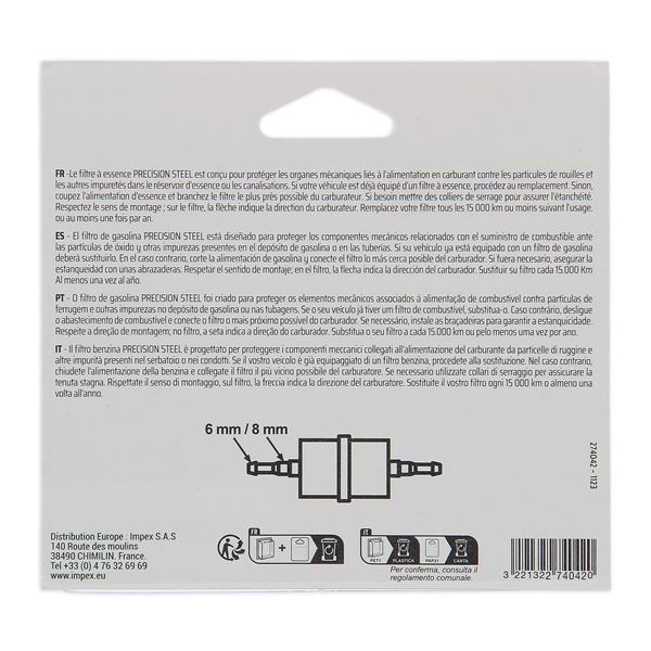 Filtre à essence pour moteur 2000cc max PRECISION STEEL