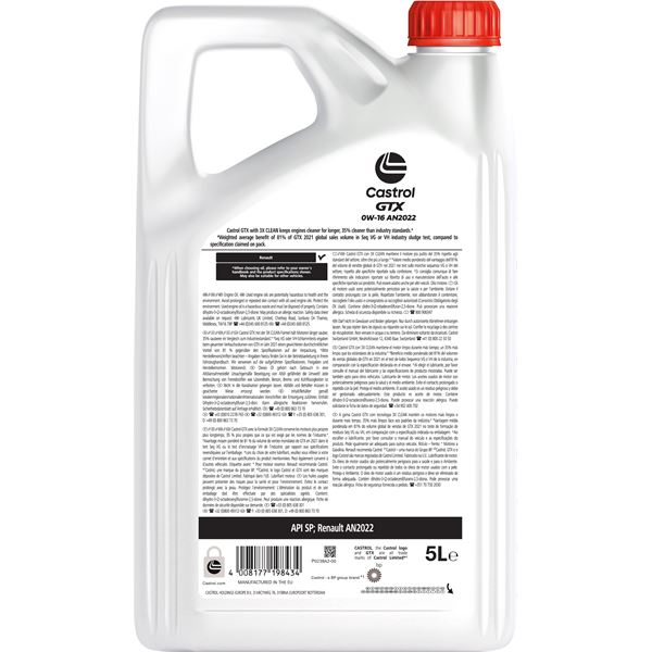 Huile moteur CASTROL GTX 0W-16 AN2022 5L
