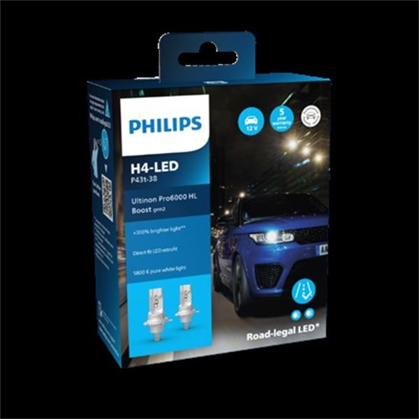 2 ampoules LED H4 Philips Ultinon Pro6000 Boost (homologuées)