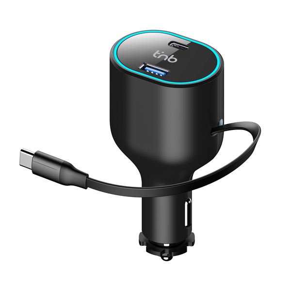 Chargeur allume-cigare avec câble USB-C rétractable