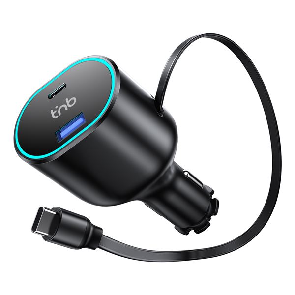 Chargeur allume-cigare avec câble USB-C rétractable