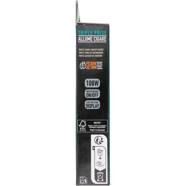Triple Prise Allume-Cigare + USB-A et USB-C PD20W