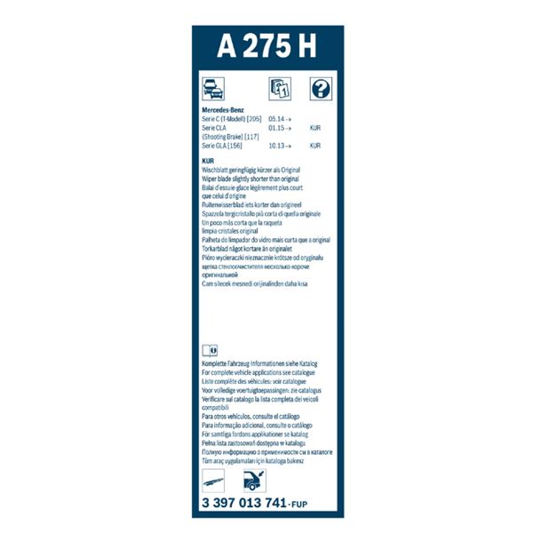 1 balai d'essuie-glace plat Bosch A275H