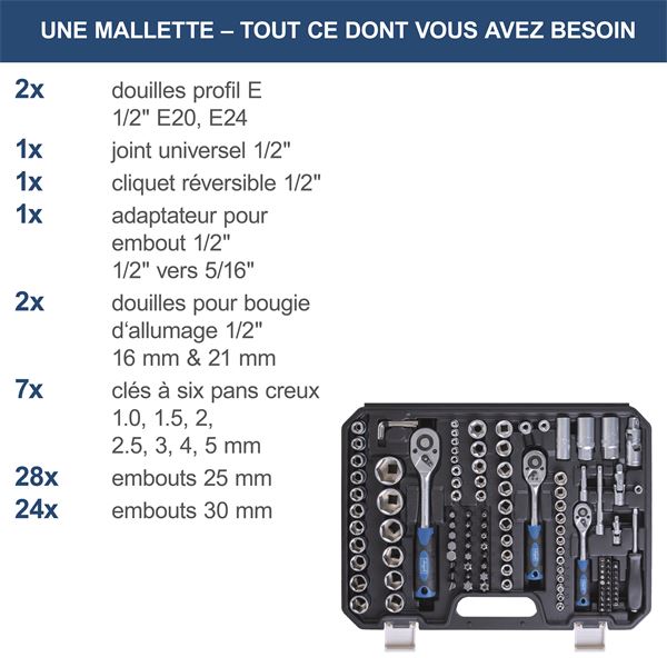 Coffret clé à douilles et embouts 180 pièces Scheppach
