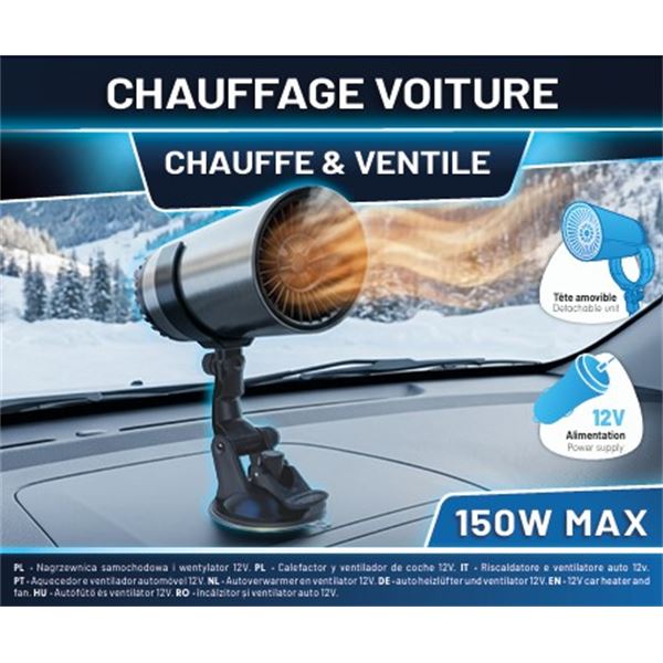 Chauffage céramique voiture amovible 2-EN-1 : chauffage et ventilation