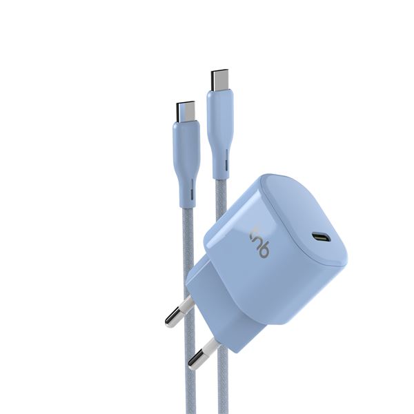 Pack de charge adaptateur + câble USB-C charge rapide PD 30W bleu