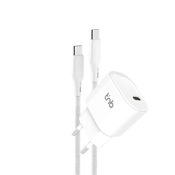 Pack de charge adaptateur + câble USB-C charge rapide PD 30W blanc