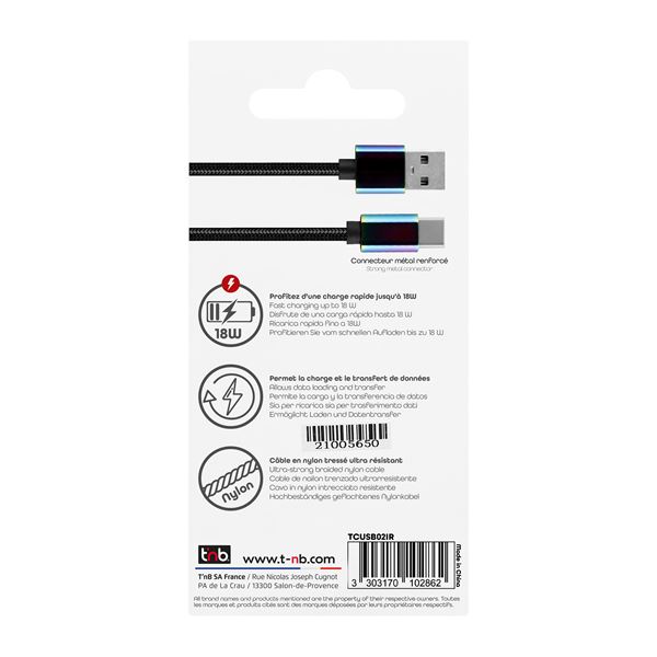 Câble USB-C connecteurs iridium T'nb