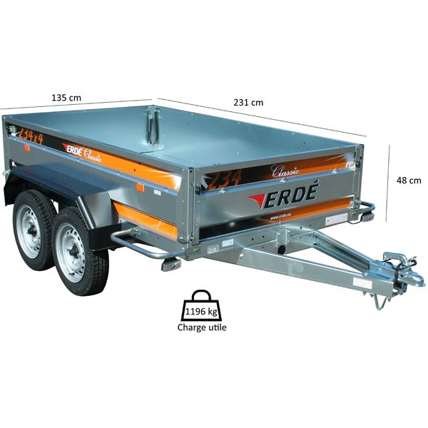 Remorque ERDE 234X4F - double essieux/freinée