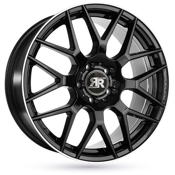 Jante aluminium Racer 17 pouces Noir Brillant Bord Poli