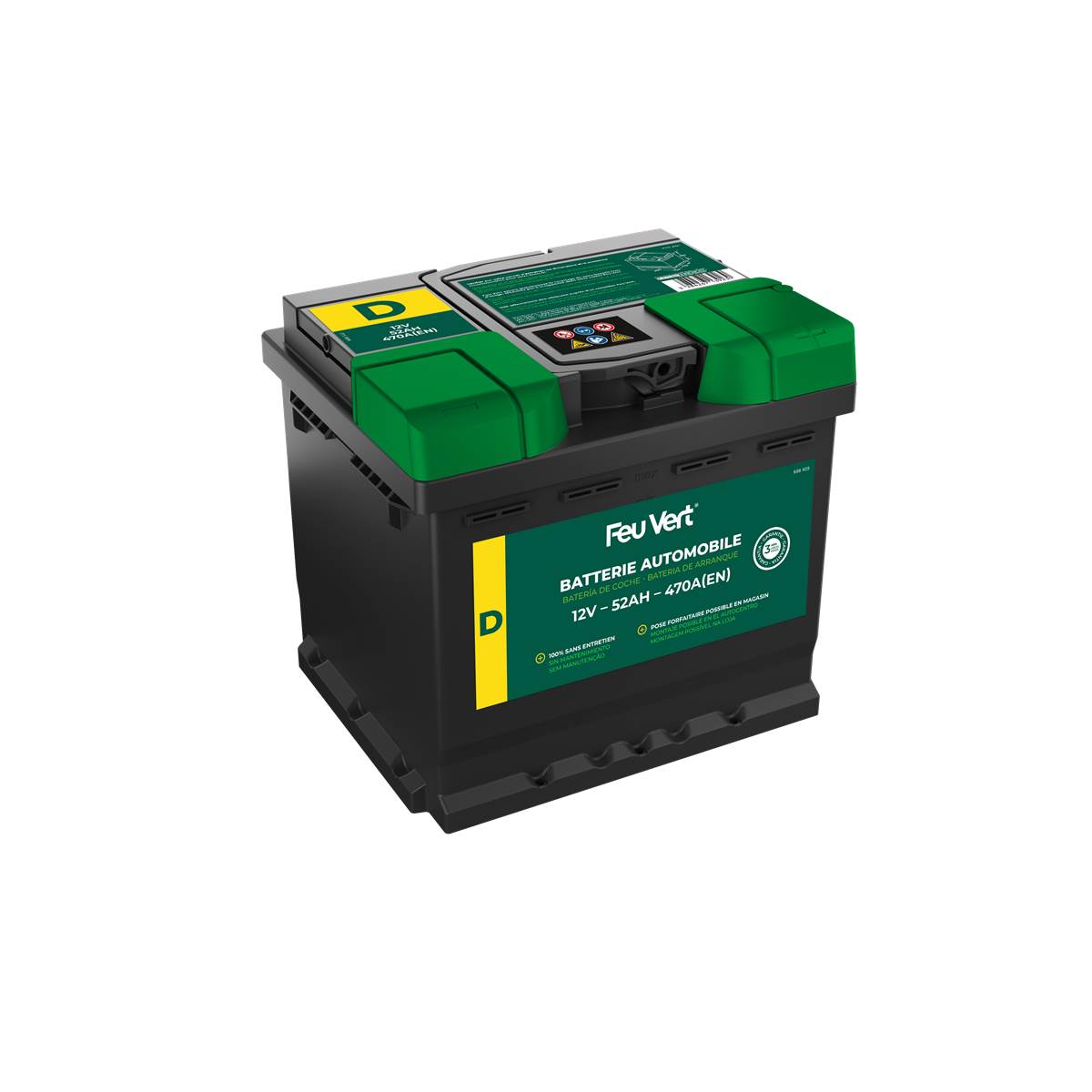 Batterie Voiture Feu Vert D - 52ah / 470a - 12v