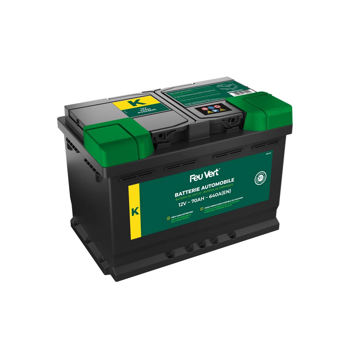Batterie Voiture Feu Vert K - 70ah / 640a - 12v