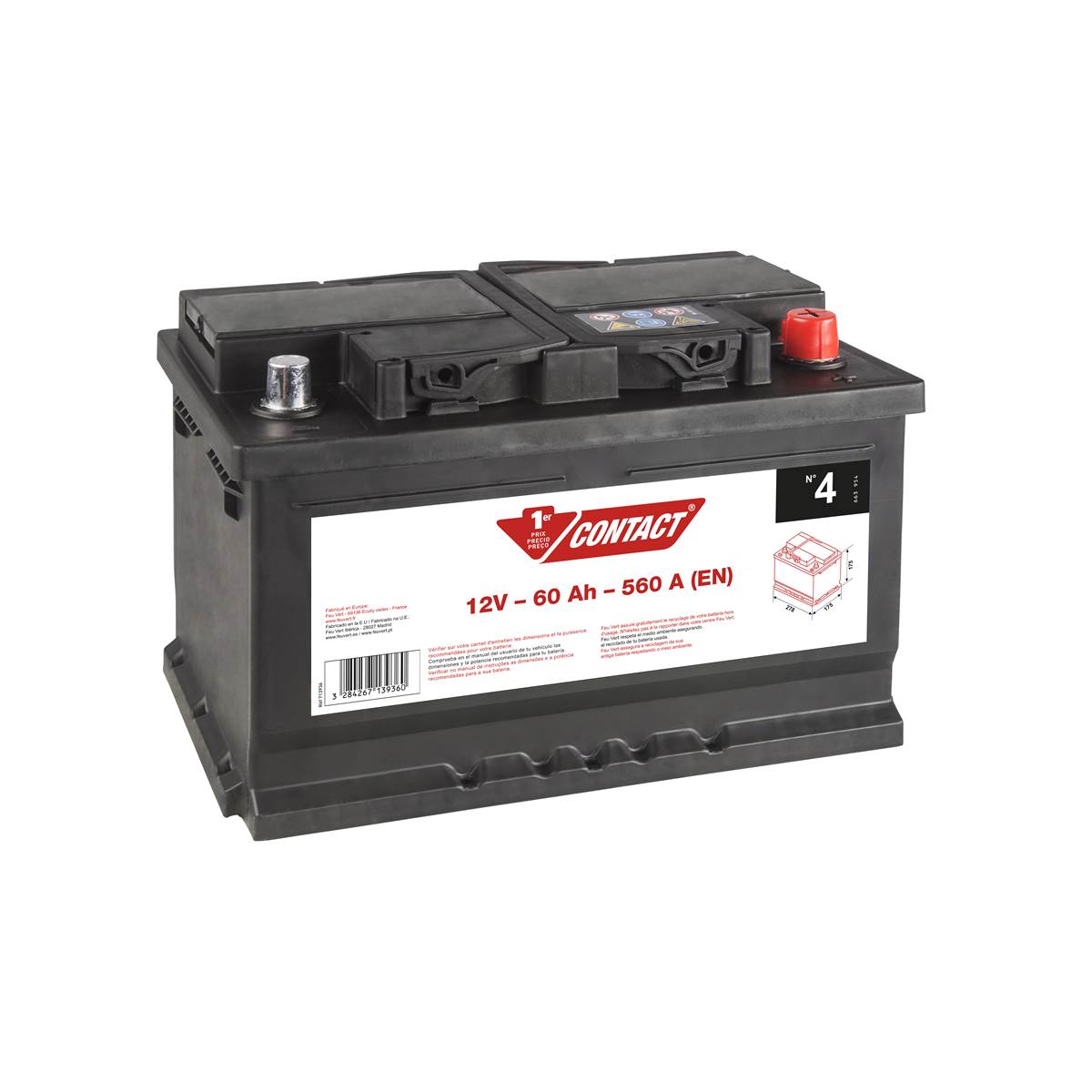 Batterie Voiture Contact N°4 - 60ah / 560a - 12v