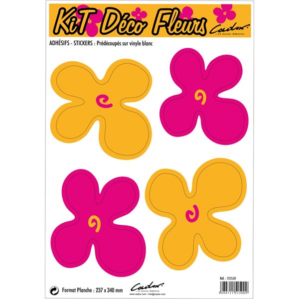 Adhésif Cadox kit déco Fleurs rose / jaune x4