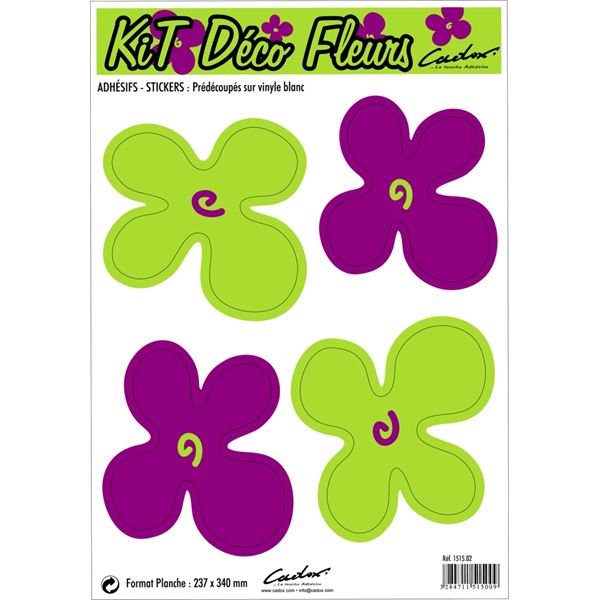 Adhésif Cadox kit déco Fleurs violet / vert x4