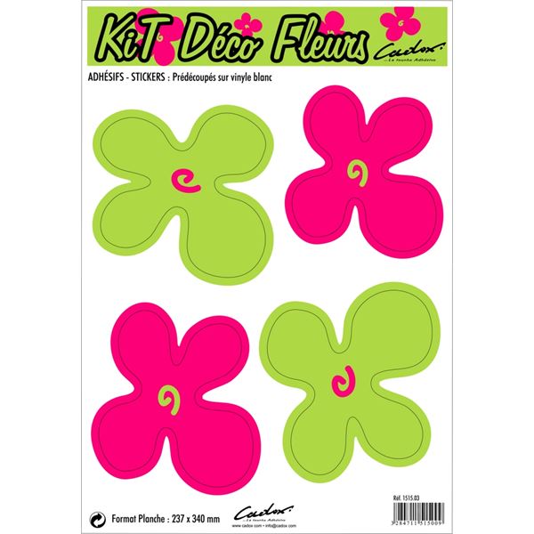 Adhésif Cadox kit déco Fleurs rose vert x4