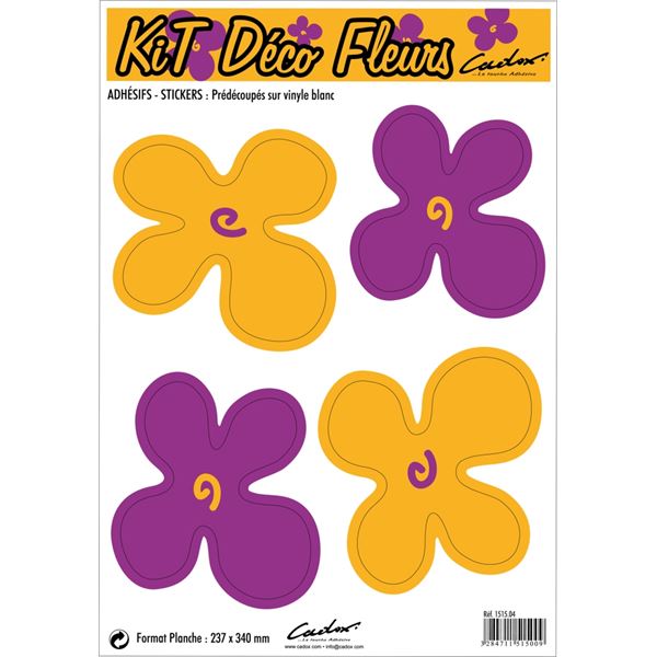 Adhésif Cadox kit déco Fleurs violet / jaune x4