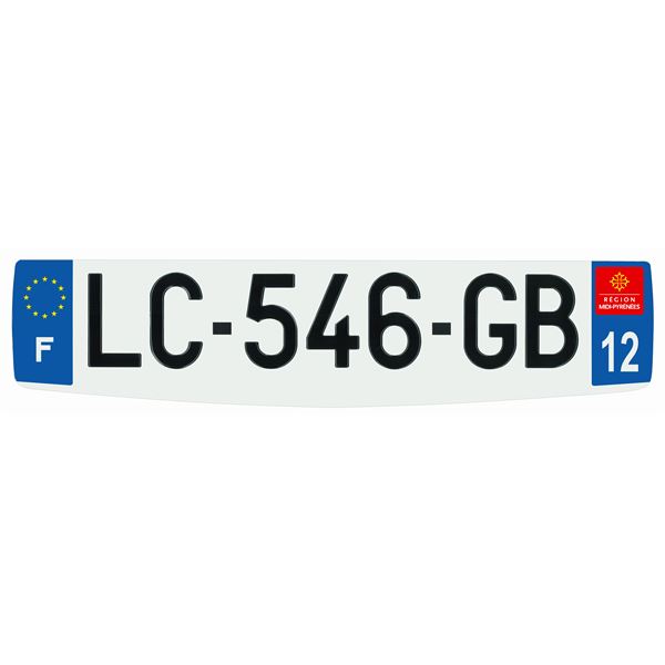 Plaque immatriculation alu confort 520 x 120 mm département 12