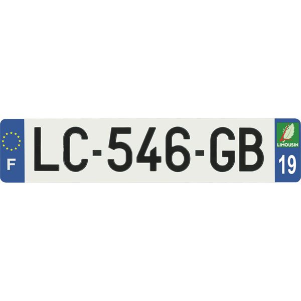 Plaque immatriculation plastique 520 x 110 mm département 19