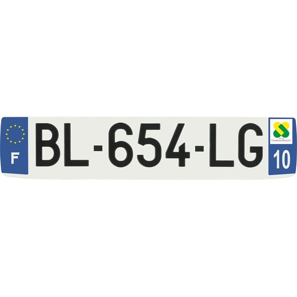 Plaque immatriculation alu confort 520 x 110 mm département 10