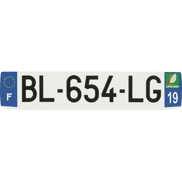 Plaque immatriculation alu confort 520 x 110 mm département 19