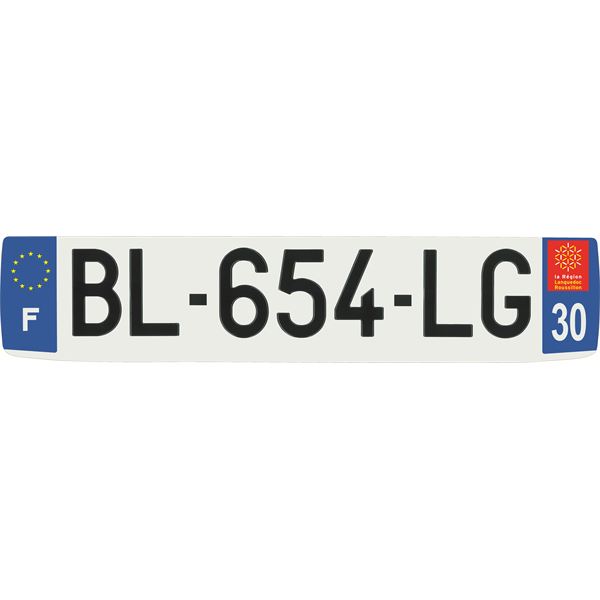 Plaque immatriculation alu confort 520 x 110 mm département 30