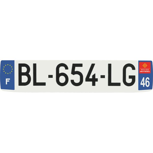 Plaque immatriculation alu confort 520 x 110 mm département 46