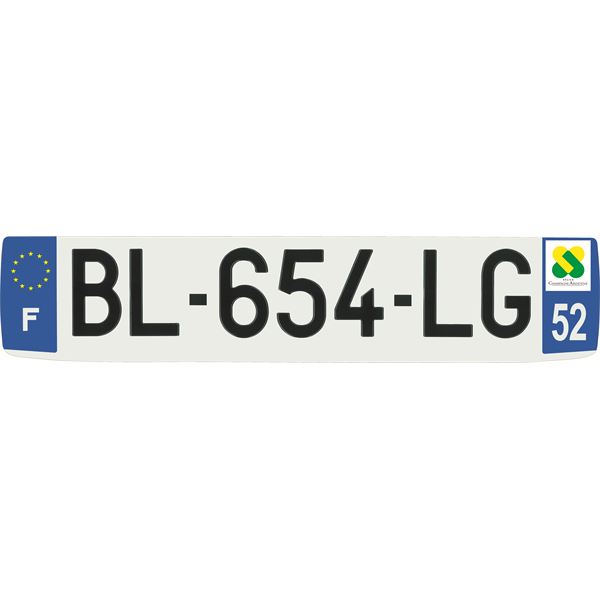 Plaque immatriculation alu confort 520 x 110 mm département 52