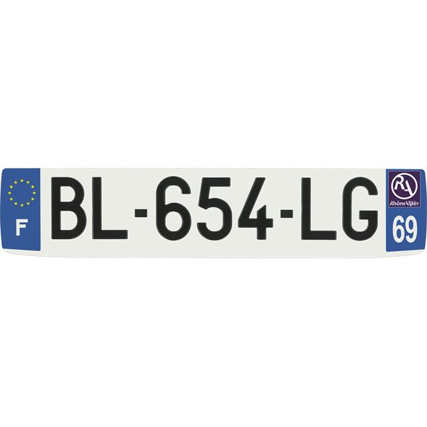 Plaque immatriculation alu confort 520 x 110 mm département 69