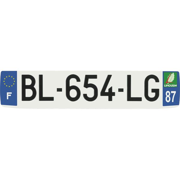 Plaque immatriculation alu confort 520 x 110 mm département 87