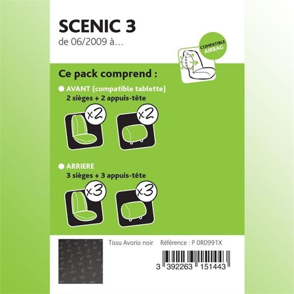 Housse Prémium pour SCENIC 3 de 05/2009 à 09/2016, tissu Avorio