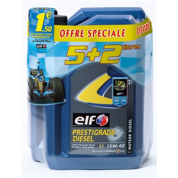 Huile moteur ELF PRESTIGRADE ST 15w40 bidon de 5L + 2L + ORI 1,50