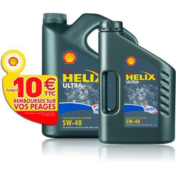 Huile synthèse essence Shell : lot 5L + 2L + 10E de péage remboursés