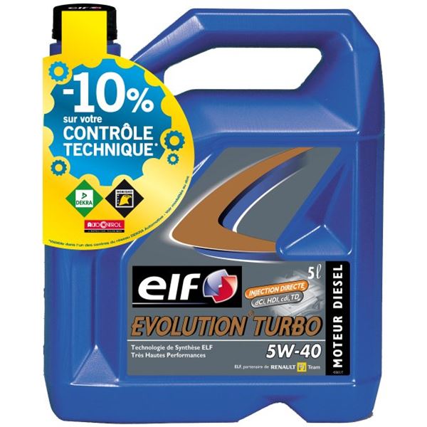 Huile 100% synthèse essence Elf Evolution 5W40 5L