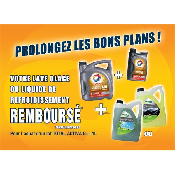 Huile TOTAL ACTIVA 9000 5W40 essence 5L+1L+ offre de remboursement