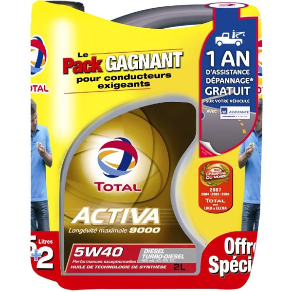 Huile Total Activa 9000 E5W40 5L + 2 L + 1 an d'assistance dépannage