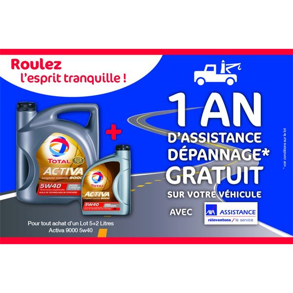 Huile Total Activa 9000 E5W40 5L + 2 L + 1 an d'assistance dépannage