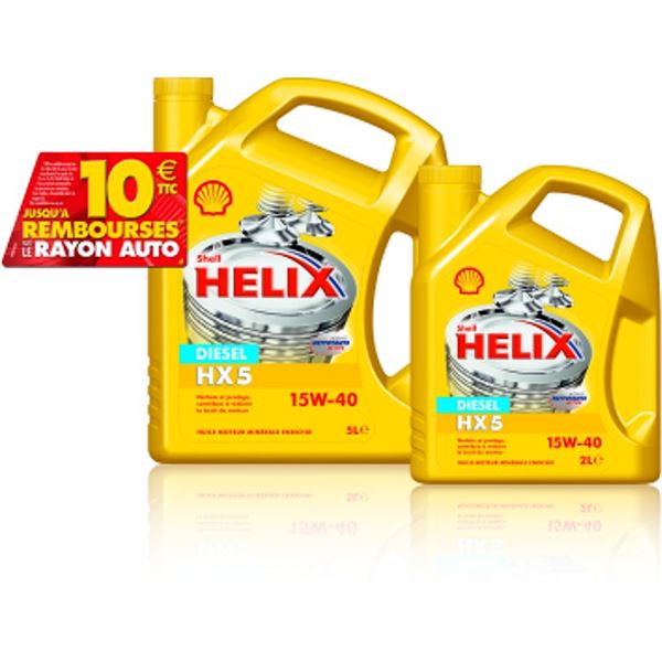 Huile SHELL HELIX5 15W40 ESSENCE 5L+2L+REMBOURSEMENT 6 E