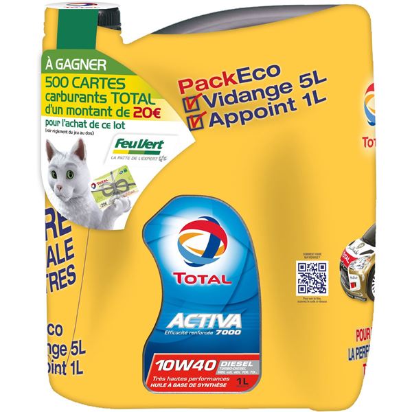 Huile activa 7000 Diesel 10W40  5L + 1L + carte carburant 20 euros à gagner